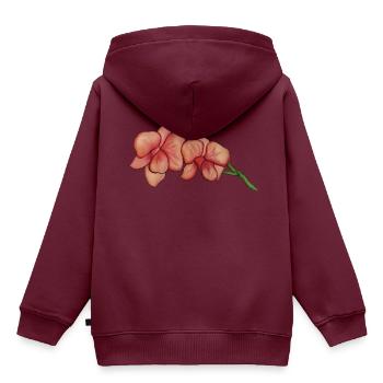 Rosa Orchidee - Kinder Premium Organic Hoodie - Burgunderrot - Hinten - AI Model Kid Female (0cm)