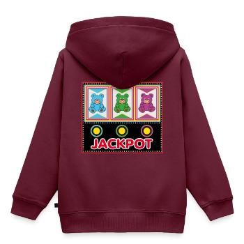 Jackpot mit Teddybären - Kinder Premium Organic Hoodie - Burgunderrot - Hinten - AI Model Kid Female (0cm)