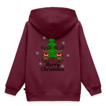 Elche mit Baum Merry Christmas - Kinder Premium Organic Hoodie - Burgunderrot - Hinten - AI Model Kid Female (0cm)
