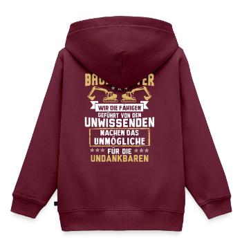 Bauarbeiter · Baustelle · Bagger · Die Undankbaren - Kinder Premium Organic Hoodie - Burgunderrot - Hinten - AI Model Kid Female (0cm)