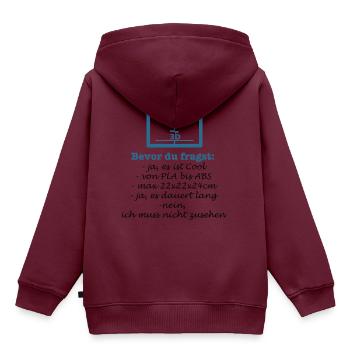 Bevor du fragst... 3D-Druck, 3D, Druck, 3D Druck - Kinder Premium Organic Hoodie - Burgunderrot - Hinten - AI Model Kid Female (0cm)