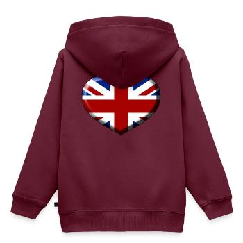 Union Jack Herz - Kinder Premium Organic Hoodie - Burgunderrot - Hinten - AI Model Kid Female (0cm)