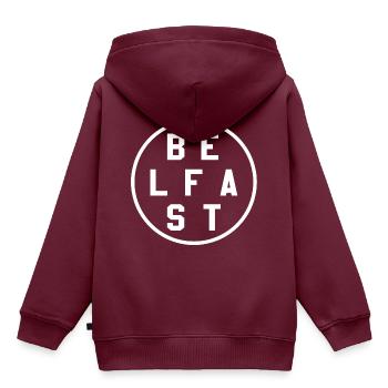 Belfast - Kinder Premium Organic Hoodie - Burgunderrot - Hinten - AI Model Kid Female (0cm)