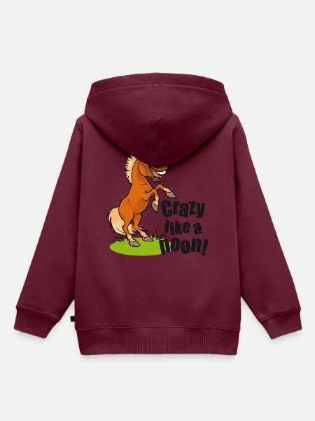 Verrückter Pony schwarzer Text - Kinder Premium Organic Hoodie - Burgunderrot