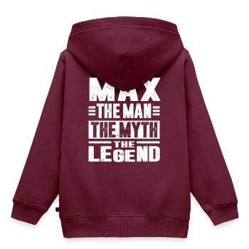 Max - Kinder Premium Organic Hoodie - Burgunderrot - Hinten - AI Model Kid Female (0cm)