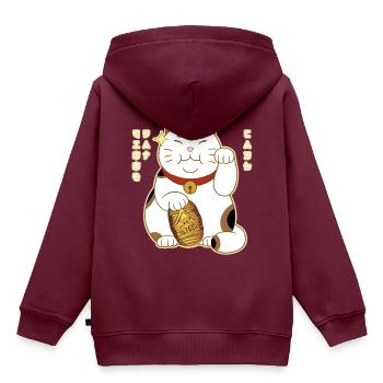 Manekineko - Glückskatze - Kinder Premium Organic Hoodie - Burgunderrot - Hinten - AI Model Kid Female (0cm)