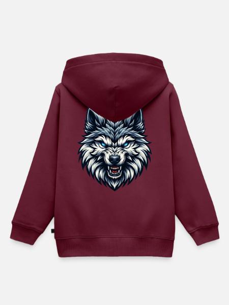 Wolfportrait - Kinder Premium Organic Hoodie - Burgunderrot