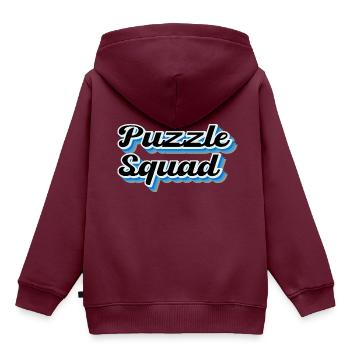 Puzzle, lustiges Sprichwort, Puzzle - Kinder Premium Organic Hoodie - Burgunderrot - Hinten - AI Model Kid Female (0cm)