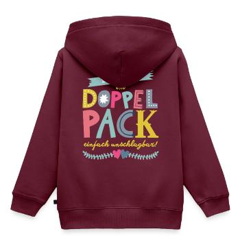 Zwillinge Neutral - Kinder Premium Organic Hoodie - Burgunderrot - Hinten - AI Model Kid Female (0cm)