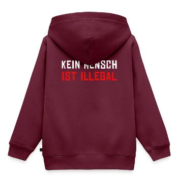 KEIN MENSCH IST ILLEGAL - Kinder Premium Organic Hoodie - Burgunderrot - Hinten - AI Model Kid Female (0cm)