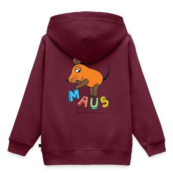 Die Maus mit Buchstaben - Kinder Premium Organic Hoodie - Burgunderrot - Hinten - AI Model Kid Female (0cm)