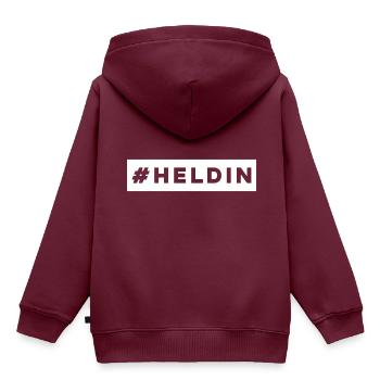 #Heldin - Kinder Premium Organic Hoodie - Burgunderrot - Hinten - AI Model Kid Female (0cm)