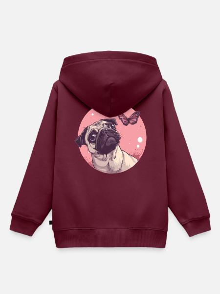 Mops und Schmetterling - Kinder Premium Organic Hoodie - Burgunderrot