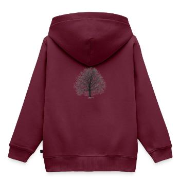 Baum - Kinder Premium Organic Hoodie - Burgunderrot - Hinten - AI Model Kid Female (0cm)