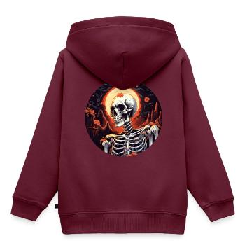 Halloween Skelett - Kinder Premium Organic Hoodie - Burgunderrot - Hinten - AI Model Kid Female (0cm)