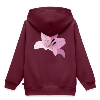 Rosa Orchidee - Kinder Premium Organic Hoodie - Burgunderrot - Hinten - AI Model Kid Female (0cm)