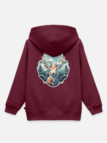 Winterzeit Hirsch - Kinder Premium Organic Hoodie - Burgunderrot