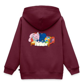 Elefant und Hase schlafen im Bett - Kinder Premium Organic Hoodie - Burgunderrot - Hinten - AI Model Kid Female (0cm)