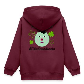 Glücksschwein - Kinder Premium Organic Hoodie - Burgunderrot - Hinten - AI Model Kid Female (0cm)