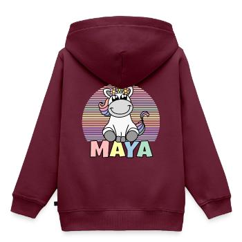 Maya Einhorn Name - Kinder Premium Organic Hoodie - Burgunderrot - Hinten - AI Model Kid Female (0cm)