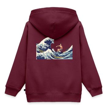 Surfer Große Welle vor Kanagawa Japanisches Surf - Kinder Premium Organic Hoodie - Burgunderrot - Hinten - AI Model Kid Female (0cm)