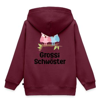 Grossi Schwöster Schweizdeutsch Schweiz - Kinder Premium Organic Hoodie - Burgunderrot - Hinten - AI Model Kid Female (0cm)