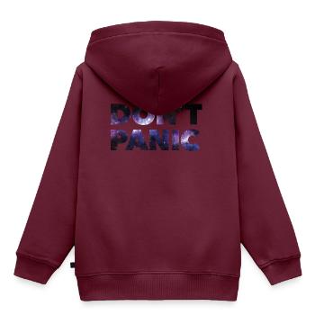 Don't Panic * - Kinder Premium Organic Hoodie - Burgunderrot - Hinten - AI Model Kid Female (0cm)