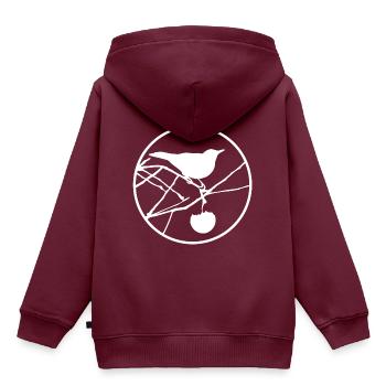 Amsel im Baum | Amsel mit Apfel - Kinder Premium Organic Hoodie - Burgunderrot - Hinten - AI Model Kid Female (0cm)