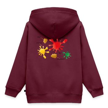 T-Shirt Flecken Essenslandkarte - Kinder Premium Organic Hoodie - Burgunderrot - Hinten - AI Model Kid Female (0cm)