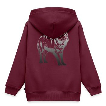 Wolf in Silber - Kinder Premium Organic Hoodie - Burgunderrot - Hinten - AI Model Kid Female (0cm)