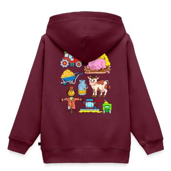 Bauernhof Tiere Fahrzeuge Vogelscheuche - Kinder Premium Organic Hoodie - Burgunderrot - Hinten - AI Model Kid Female (0cm)