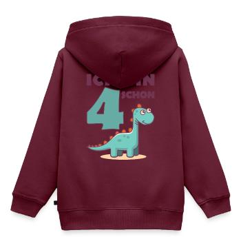 ICH BIN SCHON VIER Dinosaurier - Kinder Premium Organic Hoodie - Burgunderrot - Hinten - AI Model Kid Female (0cm)