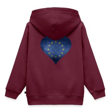 EU Herz - Kinder Premium Organic Hoodie - Burgunderrot - Hinten - AI Model Kid Female (0cm)
