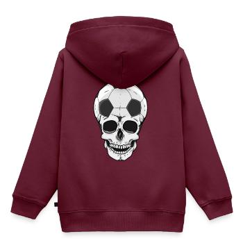 Fußball Fußballspieler Fußballspiel Tor Totenkopf - Kinder Premium Organic Hoodie - Burgunderrot - Hinten - AI Model Kid Female (0cm)