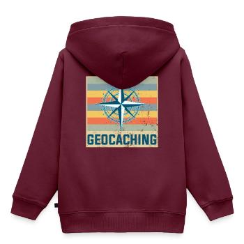 geocaching - Kinder Premium Organic Hoodie - Burgunderrot - Hinten - AI Model Kid Female (0cm)