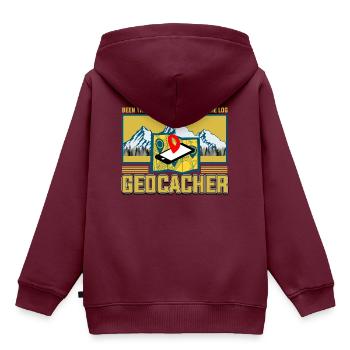 geocaching - Kinder Premium Organic Hoodie - Burgunderrot - Hinten - AI Model Kid Female (0cm)