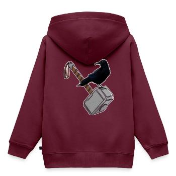 Thor Hammer Mjölnir Rabe - Kinder Premium Organic Hoodie - Burgunderrot - Hinten - AI Model Kid Female (0cm)