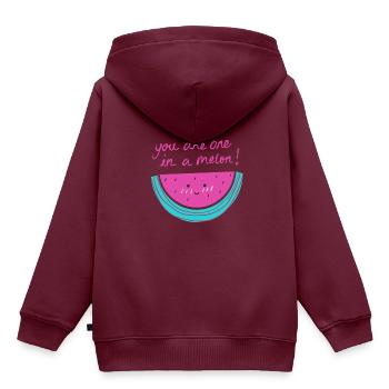 Wassermelone mit Satz - Kinder Premium Organic Hoodie - Burgunderrot - Hinten - AI Model Kid Female (0cm)