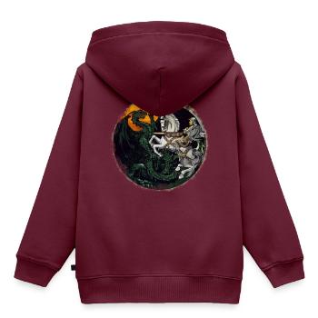 Ritter kämpft gegen Drachen - Kinder Premium Organic Hoodie - Burgunderrot - Hinten - AI Model Kid Female (0cm)