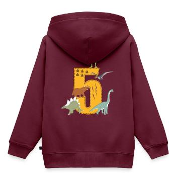 Geburtstag 5 Jahre Dinosaurier Dino 5. Geburtstag - Kinder Premium Organic Hoodie - Burgunderrot - Hinten - AI Model Kid Female (0cm)