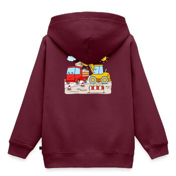 Bagger und Kipplaster auf der Baustelle für Kinder - Kinder Premium Organic Hoodie - Burgunderrot - Hinten - AI Model Kid Female (0cm)