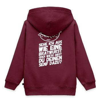 Bratwurst Senf Sprüche - Kinder Premium Organic Hoodie - Burgunderrot - Hinten - AI Model Kid Female (0cm)
