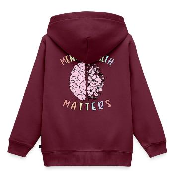 Mental Health Matters Floral Brain Grafik Ende - Kinder Premium Organic Hoodie - Burgunderrot - Hinten - AI Model Kid Female (0cm)