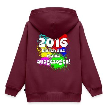 2016 bin ich aus meiner Mama ausgeszogen - Kinder Premium Organic Hoodie - Burgunderrot - Hinten - AI Model Kid Female (0cm)