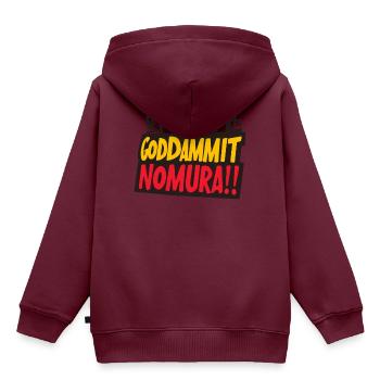 Goddammit Nomura – Bunte Schrift - Kinder Premium Organic Hoodie - Burgunderrot - Hinten - AI Model Kid Female (0cm)