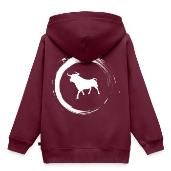 Stier - Kinder Premium Organic Hoodie - Burgunderrot - Hinten - AI Model Kid Female (0cm)