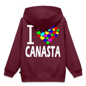 Canasta Kartenspiel Kartenspieler Geschenk idee - Kinder Premium Organic Hoodie - Burgunderrot - Hinten - AI Model Kid Female (0cm)
