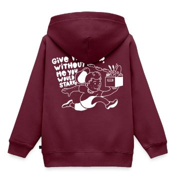 GIVE ME A TIP WITHOUT ME YOU WOULD STARVE - Kinder Premium Organic Hoodie - Burgunderrot - Hinten - AI Model Kid Female (0cm)