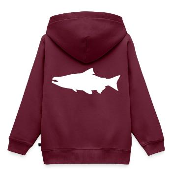 Lachs Silhouette Forelle Angeln Geschenk - Kinder Premium Organic Hoodie - Burgunderrot - Hinten - AI Model Kid Female (0cm)