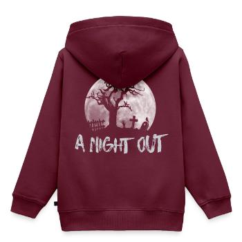Vollmond Friedhof Zombie Hand ausgehen unterwegs - Kinder Premium Organic Hoodie - Burgunderrot - Hinten - AI Model Kid Female (0cm)